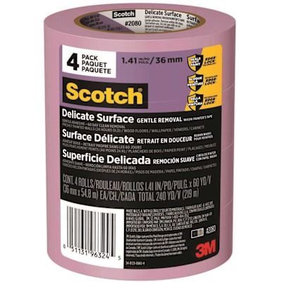 3M Scotch 1.41 In. x 60 Yds. Delicate Surface Painter's Tape, Purple (4 Rolls)