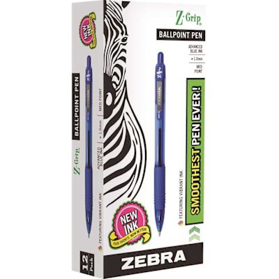 Zebra Pen Z-Grip Ballpoint Retractable Pen, Blue Ink Medium Dozen
