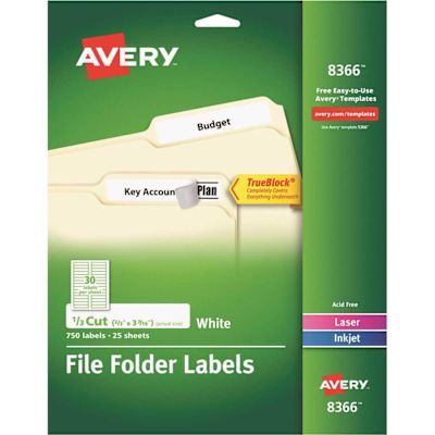 Avery 9.44 in. White Permanent Self-Adhesive Laser/Inkjet File Folder Labels (750 per Pack)