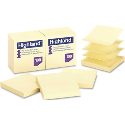 3M 3M POP UP MEMO PAD, 3 X 3, YELLOW, 100 SHEETS