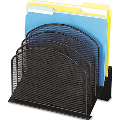 SAFCO PRODUCTS MESH DESK ORGANIZER, FIVE-TIERED SECTIONS, STEEL, 11 1/4 X 7 1/8 X 11 5/8, BLACK