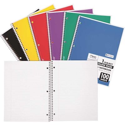 Mead 8-1/2 in. x 11 in. Spiral Bound Notebook, College Rule White (100-Sheets/Pad)