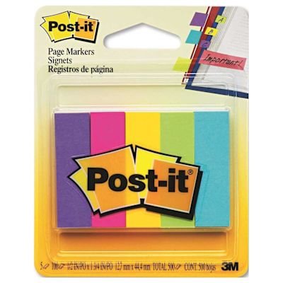3M 3M PAGE MARKERS, FIVE ASSORTED ULTRA COLORS, 5 PADS OF 100 STRIPS/PACK