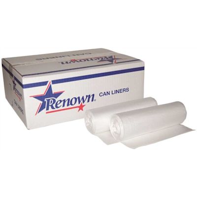 Renown Can Liner, 33 Gal., .95 Mil, Low-Density, Natural, 33" X 39", 200/Case
