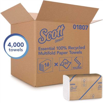 Scott White 100% Recycled Fiber Multi-Fold Paper Towels (16 Clips/Case, 250-Sheets/Clip, 4,000 Towels/Case)