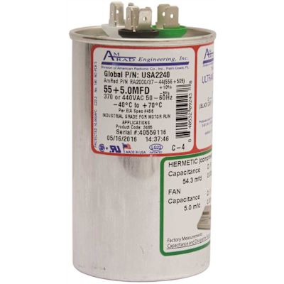 AMRAD ENGINEERING 55/5 MFD, 370/440 VAC Round Motor Run Capacitor