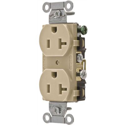 HUBBELL WIRING HUBBELL COMMERCIAL GRADE DUPLEX RECEPTACLE, 20 AMP, IVORY