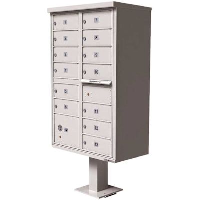 Florence USPS Delivery Pedestal Mounted vital Cluster Box Unit with 13 Mailboxes, 1 Parcel Locker in White
