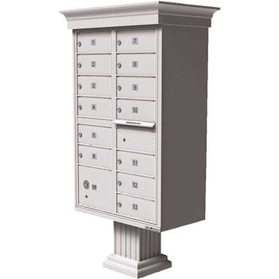 Florence USPS Delivery Pedestal Mounted vogue Classic Cluster Box Unit with 13 Mailboxes, 1 Parcel Locker in White