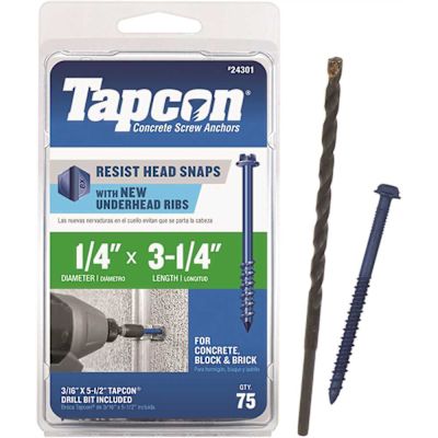 Tapcon 1/4 in. x 3-1/4 in. Hex-Washer-Head Concrete Anchors (75-Piece)