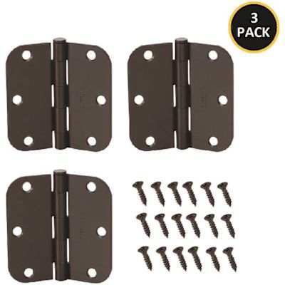 Everbilt 3-Pack 3-1/2 in. x 5/8 in. Radius Oil-Rubbed Bronze Security Butt Door Hinge Value Pack