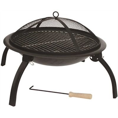 Fire Sense 22 in. Round Steel Fire Pit in Black with Folding Legs