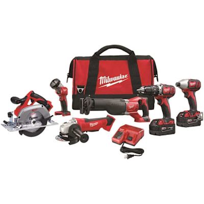 Milwaukee M18 18V Lithium-Ion Cordless Combo Tool Kit (6-Tool) with Two 3.0 Ah Batteries, 1 Charger, 1 Tool Bag