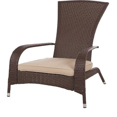 BALKENE HOME Coconino All-Weather Stationary Wicker Patio Adirondack Lounge Chair with Beige Cushion