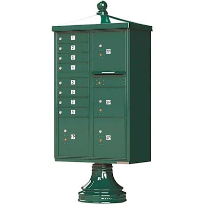 Florence USPS Delivery Pedestal Mounted vogue Traditional Cluster Box Unit with 8 Mailboxes, 4 Parcel Lockers in Forest Green