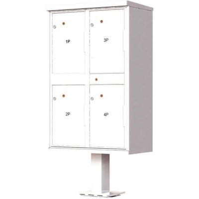 Florence USPS Delivery Pedestal Mounted vital Cluster Box Unit with 4 Parcel Lockers in White