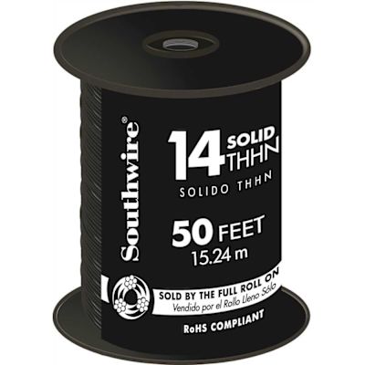 Southwire 50 ft. 14 Black Solid CU THHN Wire