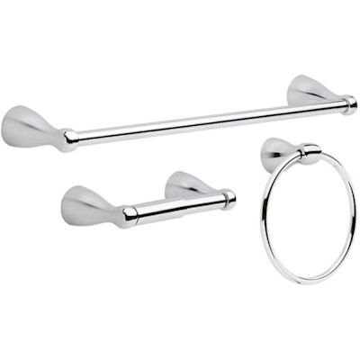 Delta Foundations 3-Piece Bath Hardware Set with 18 in. Towel Bar, Toilet Paper Holder, Towel Ring in Polished Chrome