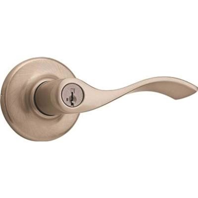 Kwikset Balboa Satin Nickel Keyed Entry Door Handle featuring SmartKey Security and Microban Technology