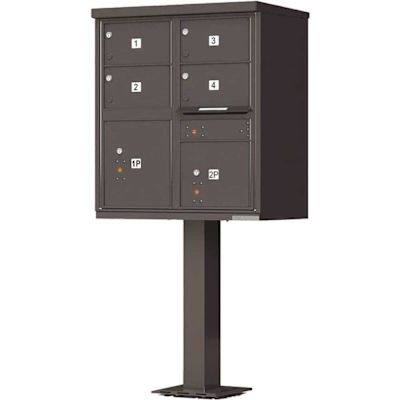 Florence USPS Delivery Pedestal Mounted vital Cluster Box Unit with 4 Mailboxes, 2 Parcel Lockers in Dark Bronze