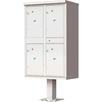 Florence USPS Delivery Pedestal Mounted vital Cluster Box Unit with 4 Parcel Lockers in Postal Grey