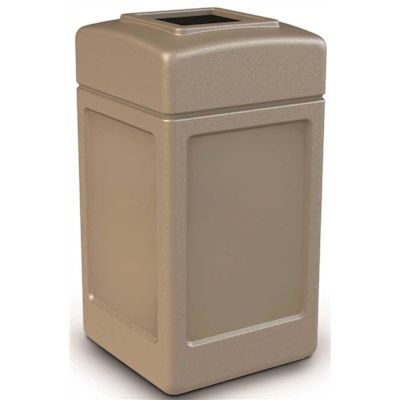 PolyTec 42 Gal. Beige Square Trash Can with Open Top Lid