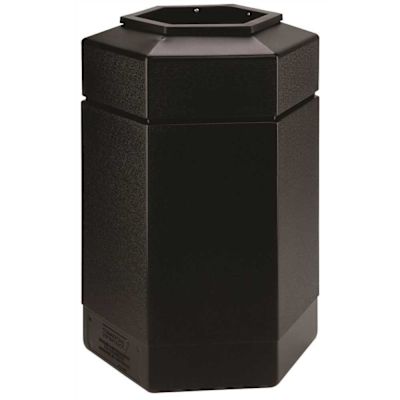 PolyTec 30 Gal. Black Hex Trash Can with Open-Top Lid
