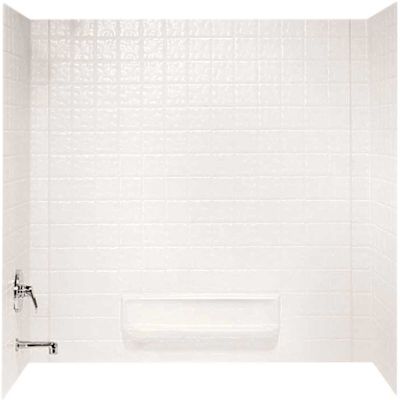Swan 30 in. x 60 in. x 59.6 in. 3-Piece Square Tile Easy Up Adhesive Alcove Tub Surround in White