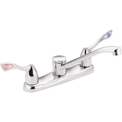 MOEN Commercial 2-Handle Low-Arc Kitchen Faucet in Chrome