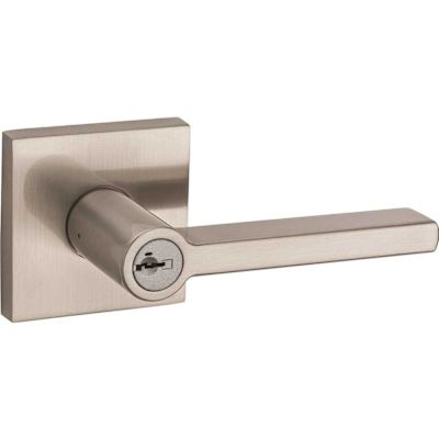 Kwikset Halifax Satin Nickel Square Keyed Entry Door Handle Featuring SmartKey Security