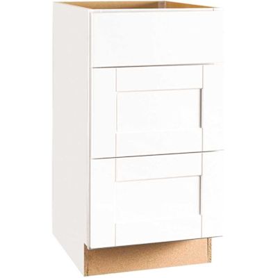 Shaker 18 in. W x 24 in. D x 34.5 in. H Assembled Drawer Base Kitchen Cabinet in Satin White with Ball-Bearing Glides