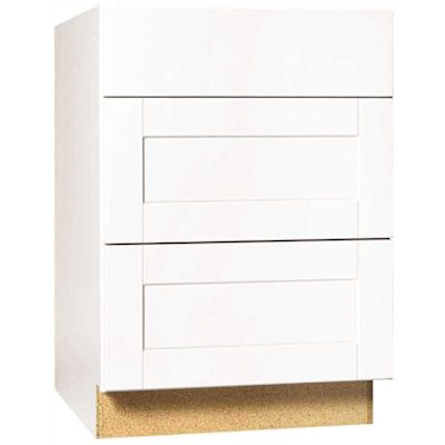 Shaker 24 in. W x 24 in. D x 34.5 in. H Assembled Drawer Base Kitchen Cabinet in Satin White with Ball-Bearing Glides