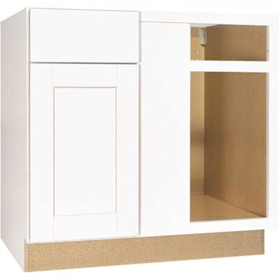 Shaker 36 in. W x 24 in. D x 34.5 in. H Assembled Blind Base Kitchen Cabinet in Satin White for Left or Right Corner