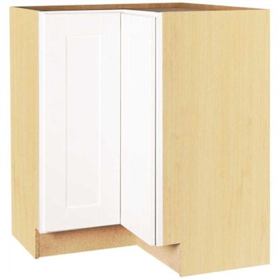 Hampton Bay Shaker 28.5 in. W x 16.5 in. D x 34.5 in. H Assembled Lazy Susan Corner Base Kitchen Cabinet in Satin White