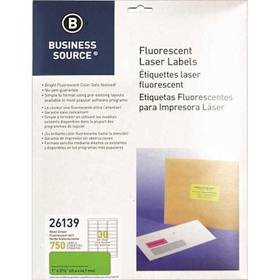 S.P. Richards Co. LASER LABELS, FLUORESCENT, 1 IN. X 2-5/8 IN., 750 PER PACK, NEON GREEN