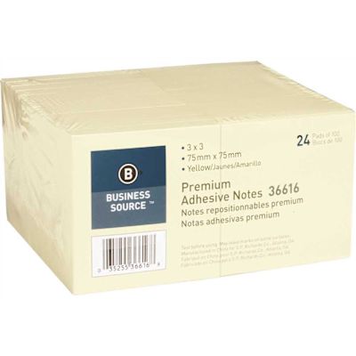 Business Source 3 in. x 3 in., Adhesive Note Pads, Yellow (100-Sheets 24 per Pack)