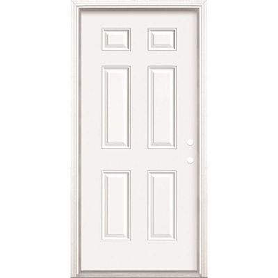 Masonite 36 in. x 80 in. White Left Hand Inswing 6-Panel Primed Steel Prehung Front Door