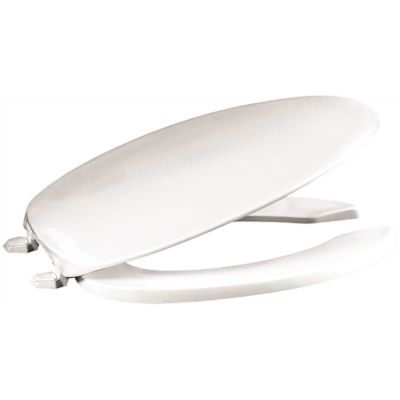 Premier Elongated Open Front Plastic Toilet Seat with Lid in White