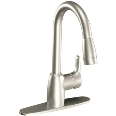 Baystone Classic Stainless 14.38 in. H Pull Down Sprayer Kitchen Faucet with 360 Degree Spout Swivel and Power Clean