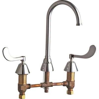 Chicago Faucets WALL-MOUNTED HOSPITAL SINK FAUCET, 5.25-INCH GOOSENECK SPOUT, WRISTBLADE HANDLES, 2.0 GPM SPRAY