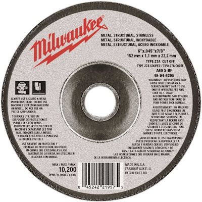 Milwaukee 6 in. x 0.045 in. x 7/8 in. Cut-Off Wheel (Type 27)