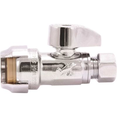 SharkBite 1/2 in. Push-to-Connect x 3/8 in. O.D. Compression Chrome-Plated Brass Quarter-Turn Straight Stop Valve