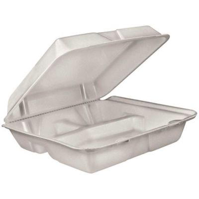 DART Hinged Containers With Removable Lid White Large 3-Compartment (200 per Case)