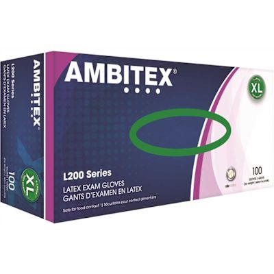 Ambitex Exam Grade Latex Powder-Free Extra Large 100 Gloves Per Box