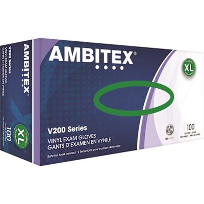 Ambitex 4 Mil Exam Grade Vinyl Powder-Free Extra Large 100 Gloves Per Box
