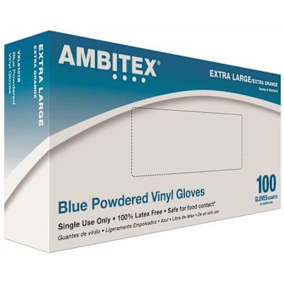 Ambitex X-Large Blue Vinyl Powdered General Purpose Gloves (10-Case/100-Pack)