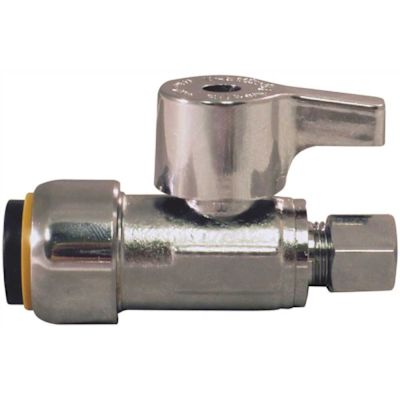 Tectite 1/2 in. Chrome-Plated Brass Push-To-Connect x 1/4 in. Compression Quarter-Turn Straight Stop Valve