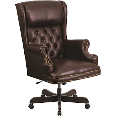 Flash Furniture Ainslie Faux Leather High Back Traditional Tufted Ergonomic Executive Office Chair in Brown with Arms