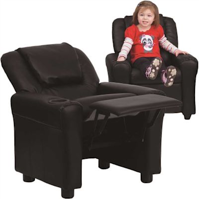 Flash Furniture Contemporary Black Leather Kids Recliner with Cup Holder and Headrest