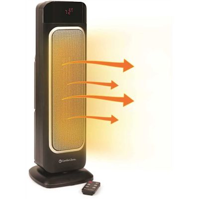 Comfort Zone 23 in. 1,500-Watt Black Oscillating Tower Electric Ceramic Heater with Remote Control